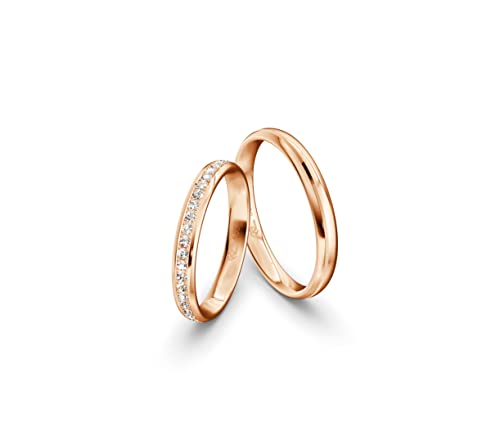 JC Trauringe Gold 585 Rotgold Paarpreis Poliert I Partnerringe mit Gravur in edler Schatulle I 2 Hochzeitsringe Herrenring ohne & Damenring mit Zirkoniasteinen I ICT30 von JC Trauringe