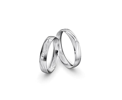 JC Trauringe Gold 585 Weißgold Paarpreis Poliert I Einzigartige Partnerringe mit Gravur in edler Schatulle I 2 Hochzeitsringe Herrenring & Damenring mit Stein I ICT24 von JC Trauringe