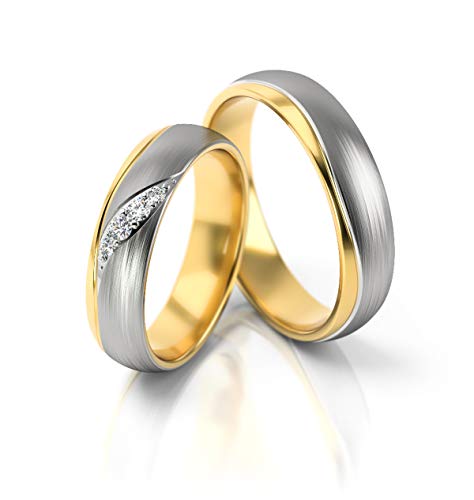 JC Trauringe Gold 750 Paarpreis Bicolor Gelbgold Weißgold I Eheringe breit 5 mm I Edle Partnerringe mit Gravur in edler Schatulle I 2 Hochzeitsringe Herrenring ohne & Damenring mit Steinen I PL283 von JC Trauringe