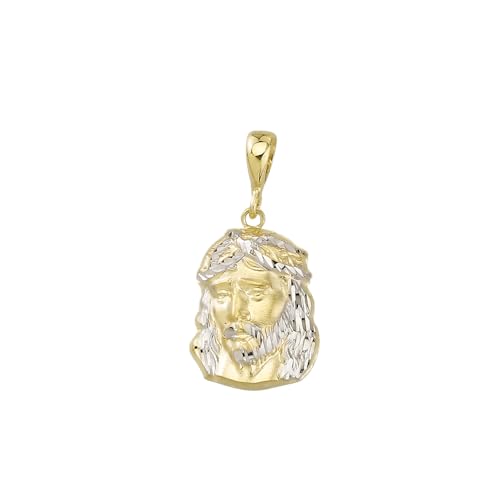 JC Trauringe Gold Anhänger Jesuskopf in Echt 585 Gold klassische, schlichte Jesus Christus Kopf Goldanhänger Goldschmuck Unisex Herren Schmuck Kettenanhänger in Bicolor inkl. Schmucketui 8597 von JC Trauringe