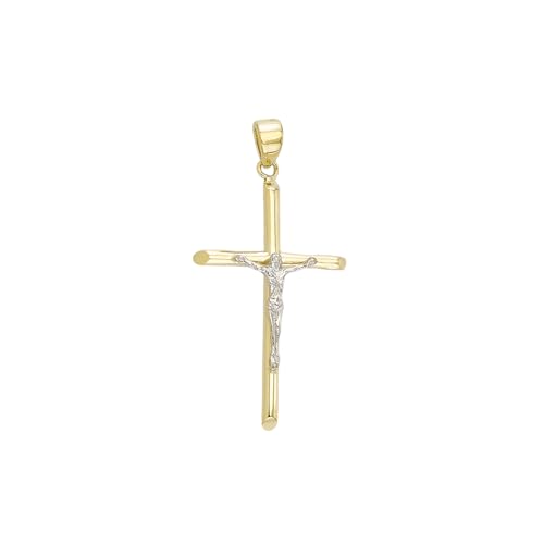 JC Trauringe Gold Anhänger Kreuz mit Jesus Korpus in Echt 585 Gold klassische, schlichte religiöse Goldkreuze Goldanhänger Goldschmuck Unisex Schmuck Kettenanhänger in Bicolor inkl. Schmucketui 8556 von JC Trauringe