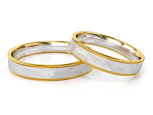 JC Trauringe Gold Paarpreis I Eheringe 4,0 mm in traumhaftem Design I Partnerringe Bicolor mit Gravur in edler Schatulle I 2 Hochzeitsringe Herrenring & Damenring mit Steinen I PL336 von JC Trauringe