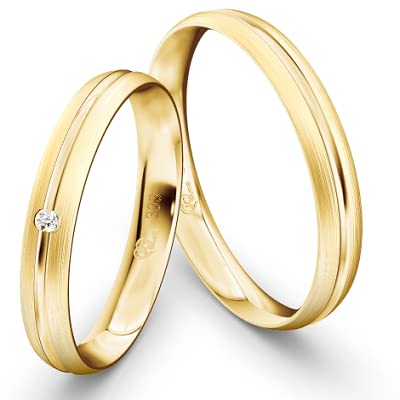 JC Trauringe JETZT KONFIGURIEREN Gold Paarpreis I Eheringe I Partnerringe mit Gravur in edler Schatulle I 2 Hochzeitsringe Herren-Ring ohne & Damen-Ring mit Zirkonia-Stein I ICT572 von JC Trauringe