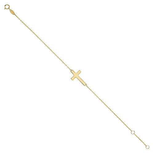 JC Trauringe Kreuz Armband in 585 Gold | 17 & 19 cm verstellbar I Kugel Armband mit Kreuz Goldarmband Ankerkette 8244 von JC Trauringe