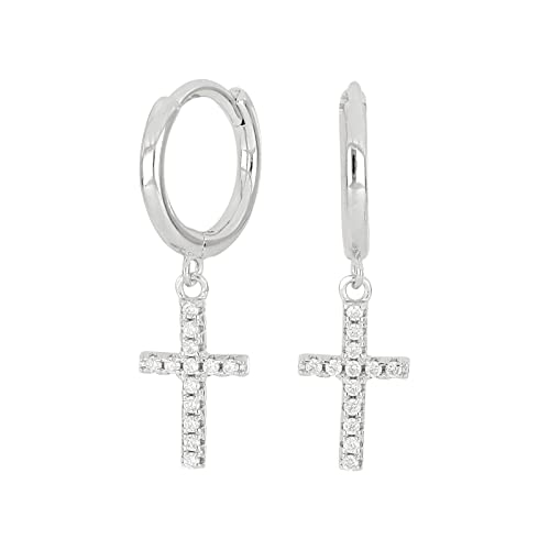 JC Trauringe Ohrhänger Creolen Kreuz mit Zirkonia Damen Ohrringe Paar 925 Sterling Silber von JC Trauringe