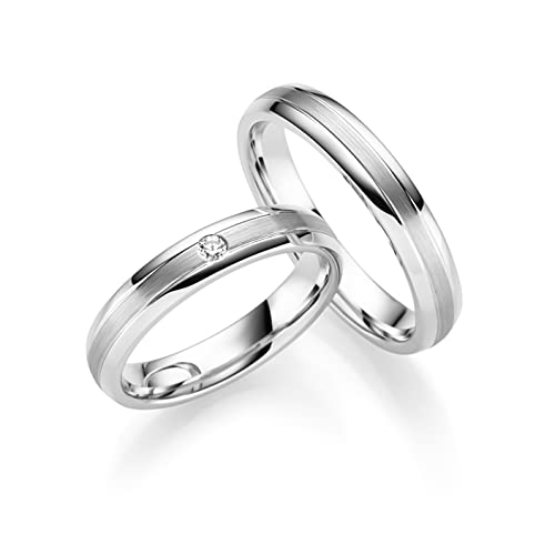 JC Trauringe | Paarpreis | Eheringe 925 Sterling Silber Rhodiniert | 1 Zirkonia Stein Nickelfrei Made in Germany Partnerringe Freundschaftsringe Gratis Gravur + Etui | ICT240 von JC Trauringe