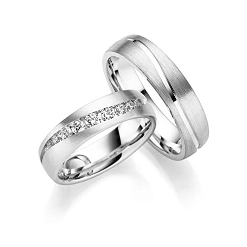 JC Trauringe | Paarpreis | Eheringe 925 Sterling Silber Rhodiniert | 11 Zirkonia Steine Nickelfrei Made in Germany Partnerringe Freundschaftsringe Gratis Gravur + Etui | ICT229 von JC Trauringe