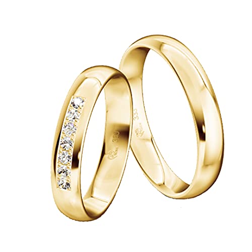 JC Trauringe Paarringe Gold 333 Poliert I Traumhafte Eheringe I Einzigartige Partnerringe Gelbgold mit Gravur in edler Schatulle I 2 Hochzeitsringe Damenringmit Steinen & Herrenring I ICCT35 von JC Trauringe