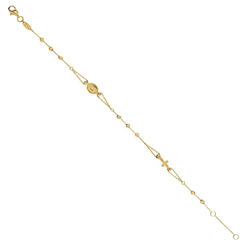 JC Trauringe Rosenkranz-Armband mit Mutter Maria in 585 Gold | 17 & 19 cm verstellbar I Kugel Armband mit Kreuz Goldarmband Ankerkette 8316 von JC Trauringe