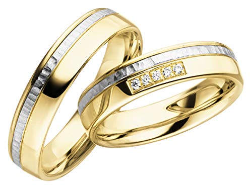 JC Trauringe Silber 925 Paarpreis Eheringe Gelbgold Weißgold Plattiert 5,0 mm breit I Partnerringe mit Gravur in edler Schatulle I 2 Hochzeitsringe Herrenring ohne & Damenring mit Steinen I LC123-P-2 von JC Trauringe