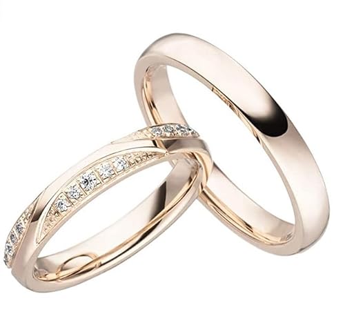 JC Trauringe Silber 925 Paarpreis Eheringe Rotgold Plattiert I Verlobungsringe 3,5 mm I Partnerringe mit Gravur in Schatulle I 2 Hochzeitsringe - Herrenring ohne & Damenring mit Steinen I LCC137 von JC Trauringe