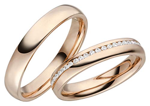 JC Trauringe Silber 925 Paarpreis Eheringe Rotgold Plattiert I Verlobungsringe 4,0 mm breit I Partnerringe mit Gravur in edler Schatulle I 2 Hochzeitsringe Herrenring & Damenring mit Steinen I LC122-P von JC Trauringe