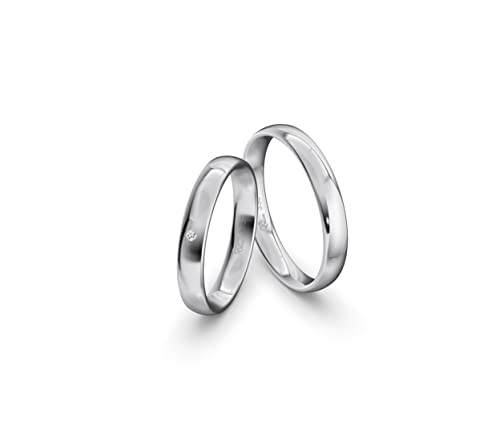 JC Trauringe Weißgold 333 Paarpreis Eheringe Gold | Verlobungsringe Gold breit 3,5 mm I Partnerringe mit Gravur in edler Schatulle I 2 Hochzeitsringe Herrenring & Damenring mit Stein (Profil 10) von JC Trauringe