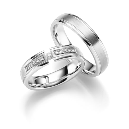 JC Trauringe aus 925 Sterling Silber Paar-Preis Ehe-Ringe mit kostenfreier Gravur I Partnerringe Verlobungsringe 5 mm breit inkl. Etui-Box I Herren-Ring ohne & Damen-Ring mit Zirkonia-Steinen IT26-S von JC Trauringe