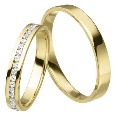 JC Trauringe JETZT RINGE PERSONALISIEREN Gold Paarpreis I Eheringe 2,5mm I Partnerringe mit Gravur in edler Schatulle I 2 Hochzeitsringe Herrenring & Damenring mit Steinen I MT05 von JC Trauringe