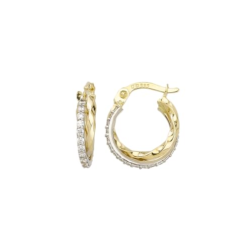 Ohrringe Creolen in Echt 585 Gold klassische, schlichte Ohrringe Ohrschmuck Bicolor mit Zirkonia Steine Damen Schmuck Goldcreolen in Gelbgold & Weißgold inkl. Schmucketui | JC Trauringe 8516 von JC Trauringe