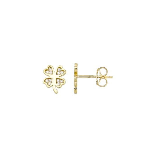 Ohrstecker Ohrringe Kleeblatt in Echt 585 Gold klassische, schlichte Glücksbringer Ohrringe Ohrschmuck mit Zirkonia Steine Damen Schmuck Goldstecker in Gelbgold inkl. Schmucketui | JC Trauringe 8527 von JC Trauringe