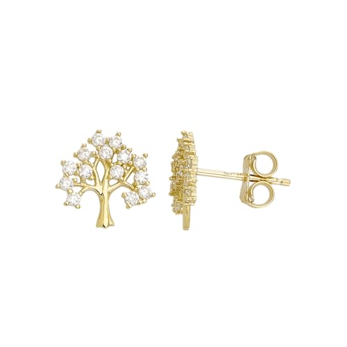 Ohrstecker Ohrringe in Lebensbaum in Echt 585 Gold klassische, schlichte Ohrringe Ohrschmuck mit Zirkonia Steine Damen Schmuck Goldstecker in Gelbgold inkl. Schmucketui | JC Trauringe 8525 von JC Trauringe