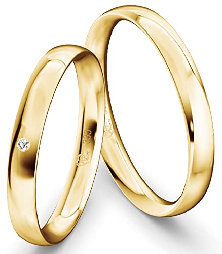 JC Trauringe Gelbgold 333 Paarpreis Eheringe Gold I Verlobungsringe Gold breit 3,0 mm I Partnerringe mit Gravur in edler Schatulle I 2 Hochzeitsringe Herrenring & Damenring mit Stein I Profil 04 von JC Trauringe