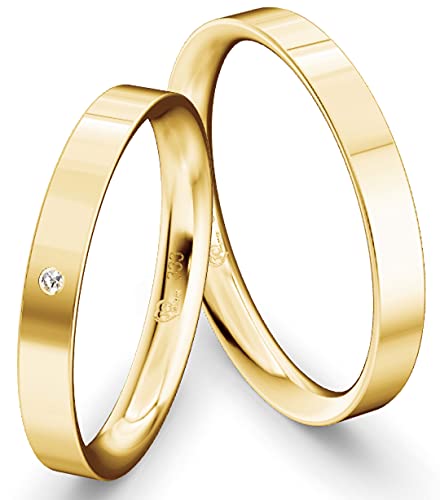 JC Trauringe Gelbgold 333 Paarpreis Eheringe Gold I Verlobungsringe Gold breit 3,0 mm I Partnerringe mit Gravur in edler Schatulle I 2 Hochzeitsringe Herrenring & Damenring mit Stein I Profil 05 von JC Trauringe