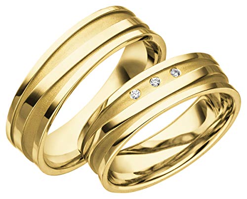 Verlobungsringe Eheringe Trauringe Partnerringe 2 Ringe 333 Gold in Gelbgold A16 *mit Gravur und Steine* von JC Trauringe