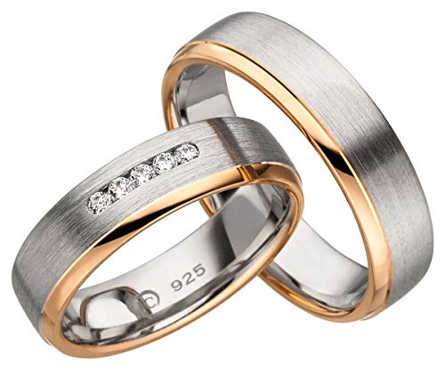 Verlobungsringe Eheringe Trauringe Partnerringe 2 Ringe 925 Silber Gold plattiert JC003 *mit Gravur und Stein* von JC Trauringe