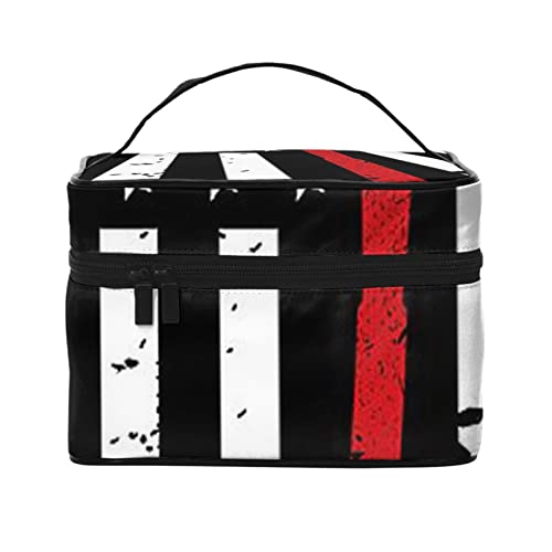 Cow Spot Make-up-Tasche für Damen, tragbare Reise-Kosmetiktasche für Alltagsgegenstände, Red Line Firefighter USA-Flagge, Einheitsgröße von JCAKES