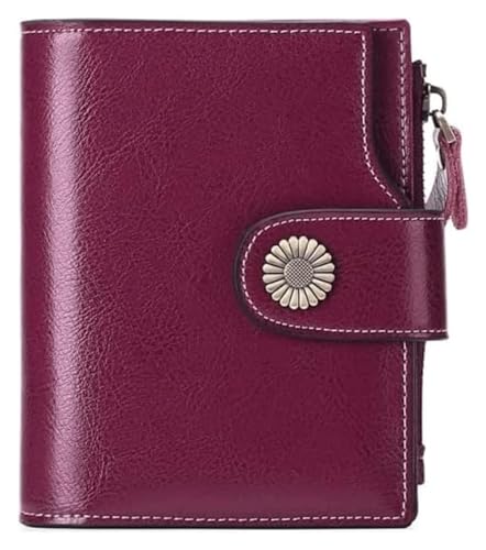 Geldbörsen Brieftasche, 100 % Damen-Leder-Geldbörse, blockiert kurzer Kartenhalter, großes Fassungsvermögen, Münzfach, Bifold-Kreditkarten-Geldbörsen Einfach ( Color : Purple , Size : 12.5x10.5cm ) von JCAKES