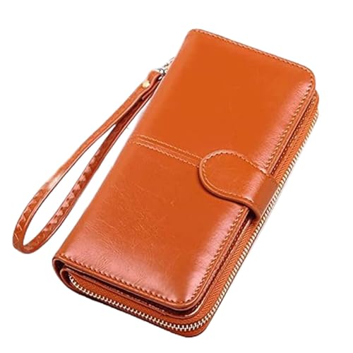 Geldbörsen Geldbörse Damen Leder Geldbörse Langer Reißverschluss Kartenhalter Große Kapazität Schnalle Reißverschluss Münzfach Wristlet Clutch Münzgeldbörsen Einfach ( Color : Brown , Size : 9.5x19cm von JCAKES