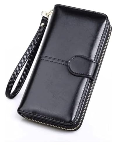 Geldbörsen Geldbörse Damen Leder Geldbörse Langer Reißverschluss Kartenhalter Große Kapazität Schnalle Reißverschluss Münzfach Wristlet Clutch Münzgeldbörsen Einfach ( Color : Noir , Size : 9.5x19cm ) von JCAKES