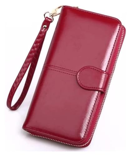 Geldbörsen Geldbörse Damen Leder Geldbörse Langer Reißverschluss Kartenhalter Große Kapazität Schnalle Reißverschluss Münzfach Wristlet Clutch Münzgeldbörsen Einfach ( Color : Red , Size : 9.5x19cm ) von JCAKES