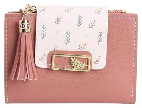 Geldbörsen Geldbörse Damen Leder Geldbörse Mode Schlank Kartenhalter Retro Crop Mini Münzgeldbörsen Klassische Fransen Münzen Tasche Reißfest Einfach (Color : Pink, Size : A) von JCAKES