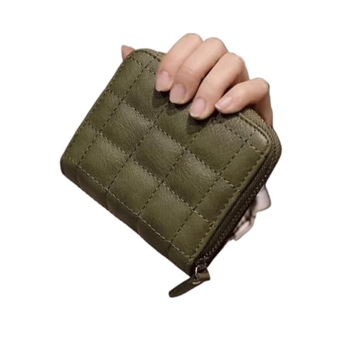 Geldbörsen Geldbörse Klassische Damen-Geldbörse aus Leder, kurzer Stil, kariert, matt, Kartenhalter, einfache Geldbörsen, tragbare Münztasche, reißfest Einfach ( Color : Green-1 , Size : Fashion ) von JCAKES