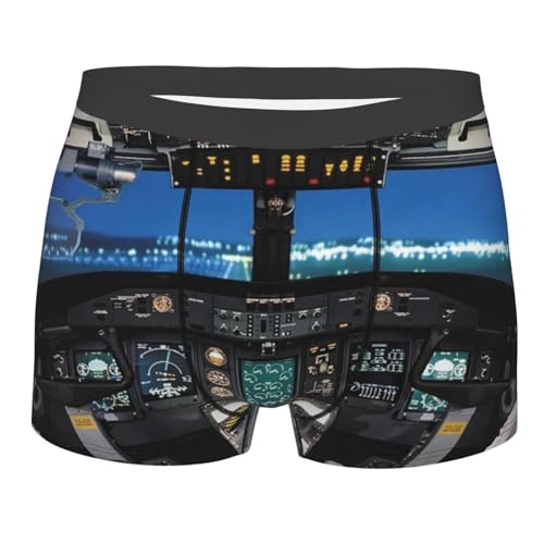 JCAKES Airplane Cockpit Herren Höschen Bedruckte Unterhose Bequeme Herrenunterwäsche - Leichte, trockene, atmungsaktive und uneingeschränkte Unterhose für den ganzen Tag, Schwarz , M von JCAKES