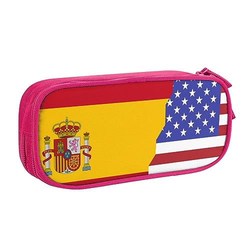 JCAKES Amerikanische Spanien-Flagge, großes Fassungsvermögen, doppellagiges Federmäppchen, Doppelreißverschluss, Federmäppchen, personalisiertes Federmäppchen, großes Federmäppchen, Make-up-Tasche, von JCAKES