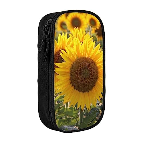 JCAKES Art Sunflower niedliches Federmäppchen – hohe Kapazität, Doppelreißverschluss, Schreibwaren-Organizer, tragbare Bürotasche (schwarz/blau, rosa)., Gelbe Sonnenblume, Einheitsgröße, Schulranzen von JCAKES