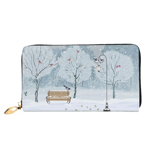 JCAKES Birds in The Park On A Snowy Day Ledergeldbörse Herren Geldbörsen Frauen Geldbörsen Reisebrieftasche Brieftaschen für Männer Geldbörse für Frauen Herren Ledergeldbörse Personalisierte von JCAKES