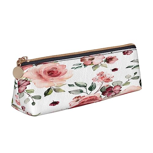 JCAKES Blühende Rose Blumen Leder Dreieck Bleistift Fall Dreieckig Leder Schreibwaren Organizer Bleistift Fällen Aufbewahrungstasche Kosmetiktasche, weiß, Einheitsgröße, Taschen-Organizer von JCAKES