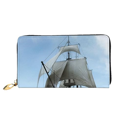 JCAKES Brieftasche Frauen, Lange Leder Reißverschluss Geldbörse Karte Telefon Halter Fall frauen Kupplung Münze Organizer Brieftasche Alte Segelschiff, Schwarz , Einheitsgröße von JCAKES