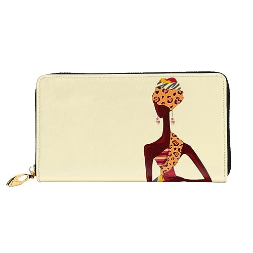 JCAKES Brieftasche Frauen, Lange Leder Reißverschluss Geldbörse Karte Telefon Halter Fall frauen Kupplung Münze Organizer Brieftasche Traditionelle afrikanische Mädchen Malerei, Schwarz , von JCAKES