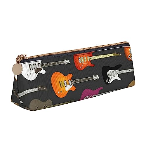 JCAKES Bunte Gitarren Leder Dreieck Federmäppchen Dreieckige Leder Schreibwaren Organizer Bleistift Fällen Aufbewahrungstasche Kosmetiktasche, weiß, Einheitsgröße, Taschen-Organizer von JCAKES