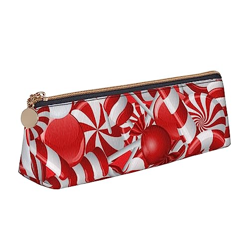 JCAKES Candy Canes Leder Dreieck Federmäppchen Dreieck Leder Schreibwaren Organizer Federmäppchen Aufbewahrungstasche Kosmetiktasche, weiß, Einheitsgröße, Taschen-Organizer von JCAKES