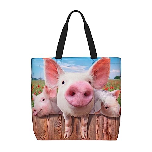 JCAKES Damen-Schultertasche – lustige niedliche Schweine-Handtasche mit Tragegriff für Arbeit, Reisen, Business, Shopping und Freizeit, Schwarz , Einheitsgröße von JCAKES