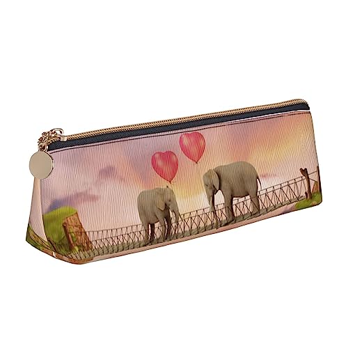 JCAKES Elefant auf einer Brücke Leder Dreieck Federmäppchen Dreieckig Leder Schreibwaren Organizer Bleistift Fällen Aufbewahrungstasche Kosmetiktasche, weiß, Einheitsgröße, Taschen-Organizer von JCAKES