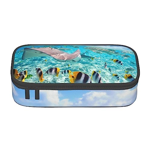 JCAKES Federmäppchen, groß, bunte Fische, große Kapazität, Federmäppchen mit Fächern, Federmäppchen für Mädchen und Jungen, Schwarz , Einheitsgröße, Taschen-Organizer von JCAKES