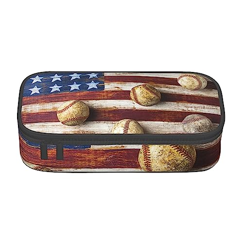 JCAKES Federmäppchen Groß, Amerikanische Flagge und Baseball Große Kapazität Federmäppchen mit Fächern, Federmäppchen Tasche, Federmäppchen für Mädchen Jungen, Schwarz , Einheitsgröße, von JCAKES