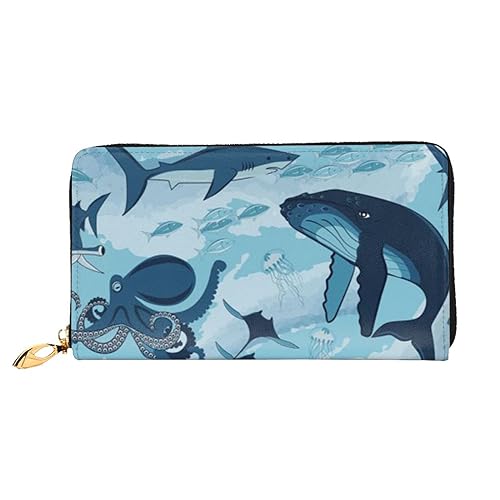 JCAKES Fish and Octopus Leder Geldbörsen für Männer Geldbörsen für Männer Reisebrieftasche Frauen Geldbörsen Brieftasche Kartenhalter, Schwarz , Einheitsgröße, Modern von JCAKES