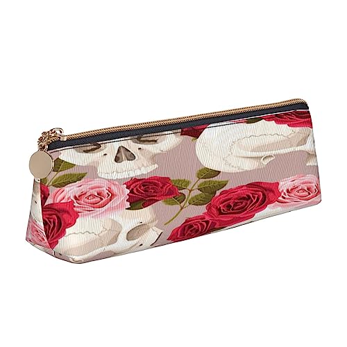 JCAKES Floral Skull Leder Dreieck Federmäppchen Dreieckige Leder Schreibwaren Organizer Federmäppchen Aufbewahrungstasche Kosmetiktasche, weiß, Einheitsgröße, Taschen-Organizer von JCAKES