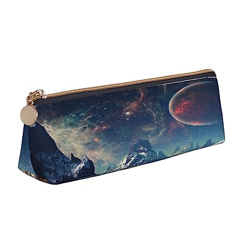 JCAKES Galaxy Planet Leder Dreieck Federmäppchen Dreieckig Leder Schreibwaren Organizer Federmäppchen Aufbewahrungstasche Kosmetiktasche, weiß, Einheitsgröße, Taschen-Organizer von JCAKES