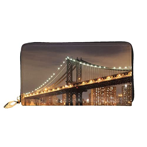 JCAKES Geldbörse Frauen, Lange Leder Reißverschluss Geldbörse Karte Telefon Halter Fall Frauen Clutch Münze Organizer Brieftasche New York Manhattan Bridge Nacht, Schwarz , Einheitsgröße von JCAKES